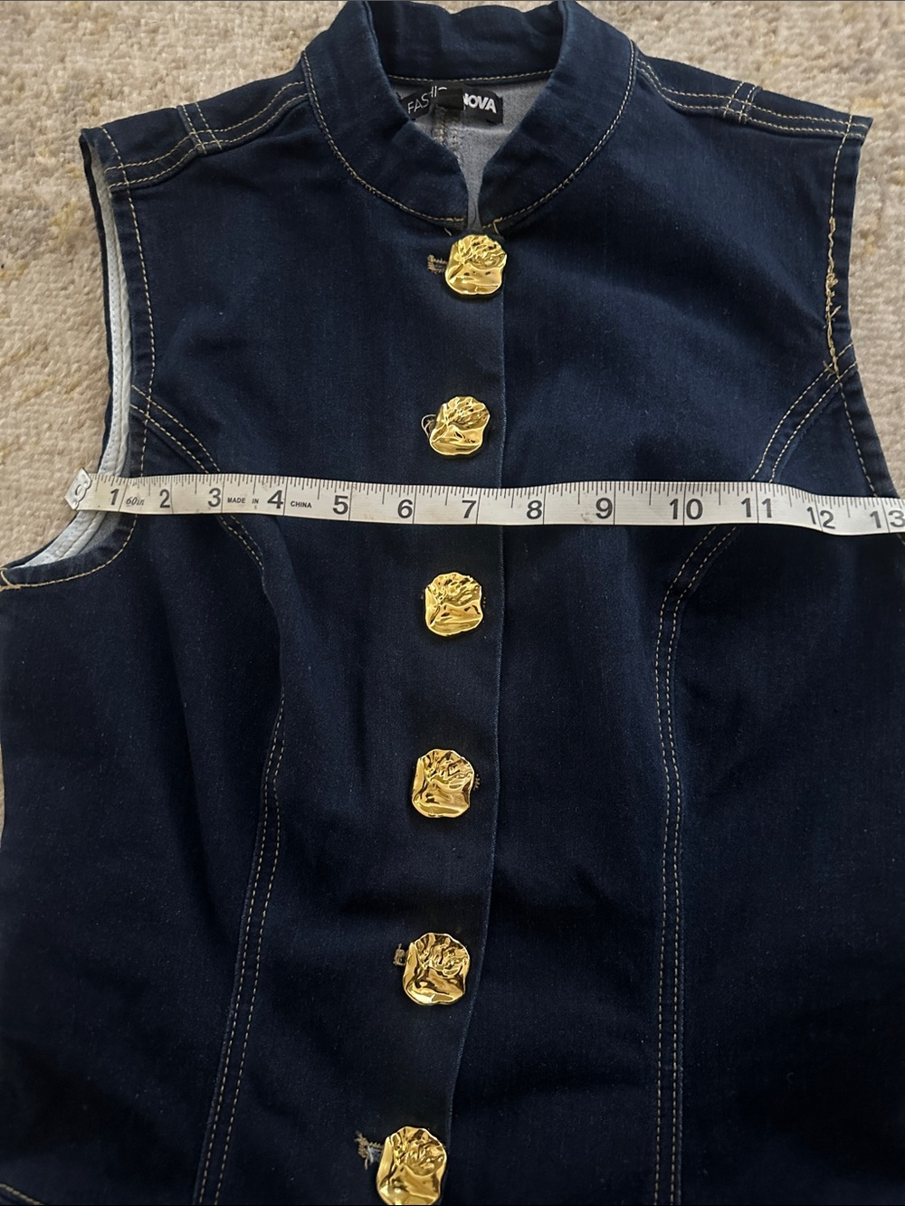 Fashion Nova Navy Sleeveless Denim Jumpsuit with Gold Buttons - Picture 7 of 7